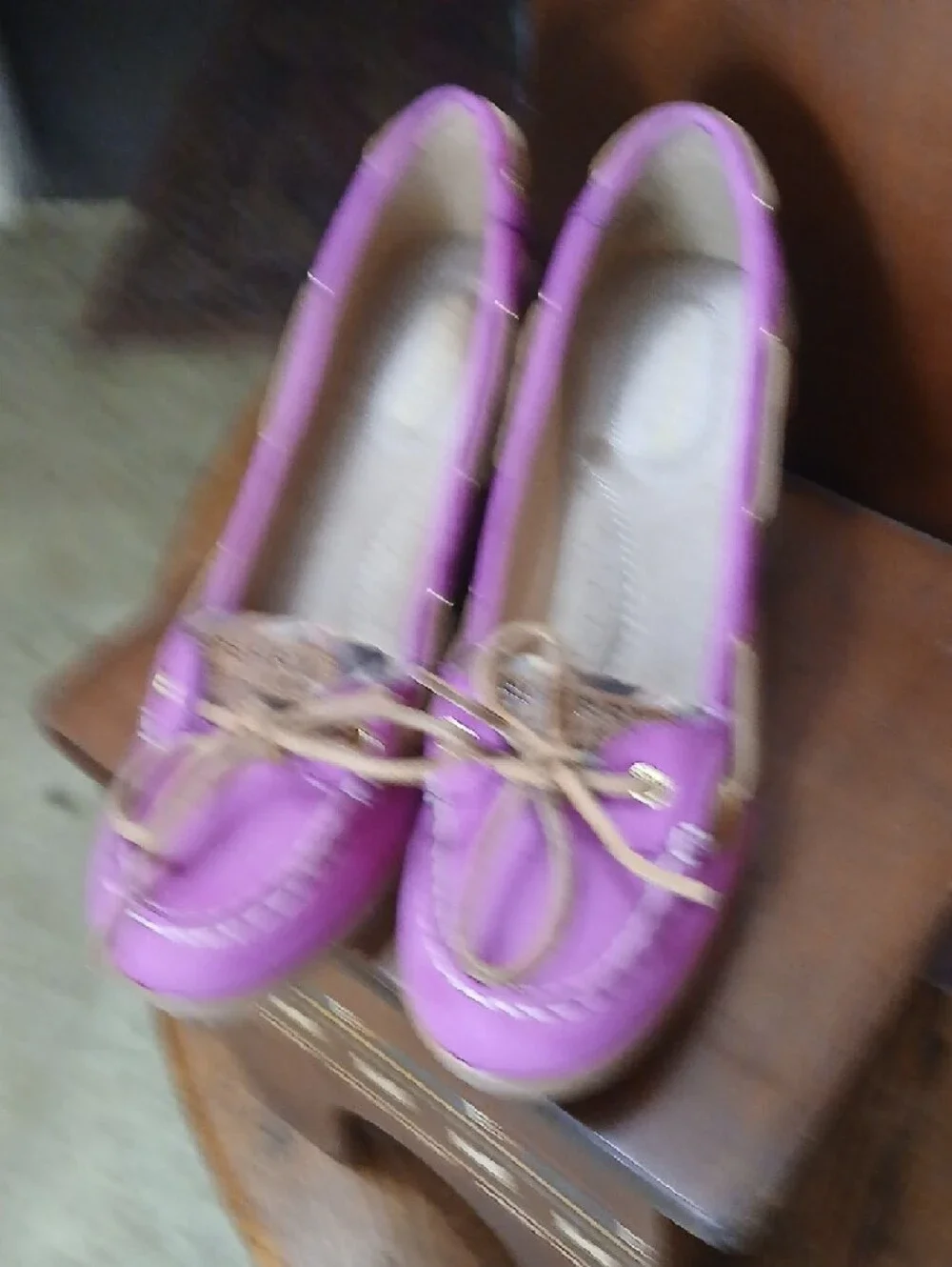 Sperry/topsider,suede Fuscia Plaid Wedge Shoes‎ with Tan Leather-Laces, Sz.8m